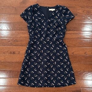 LOFT Navy Blue Leaf Print Mini Dress